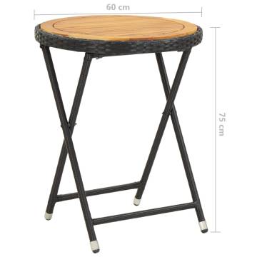 Tea Table Black 60 cm - Poly Rattan & Acacia Wood