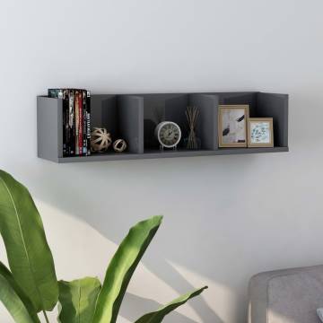 CD Wall Shelf High Gloss Grey | Stylish Storage Solution