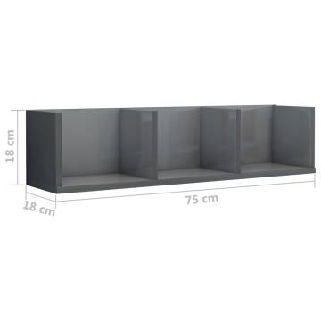 CD Wall Shelf High Gloss Grey | Stylish Storage Solution