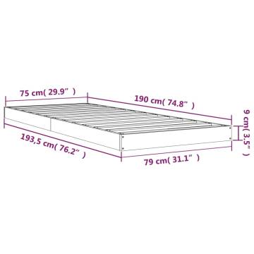 Grey Bed Frame 75x190 cm Small Single Solid Wood Pine