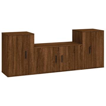 3 Piece TV Cabinet Set in Brown Oak | Stylish & Functional Design