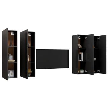 Stylish Black TV Cabinets Set - 4 pcs, Engineered Wood