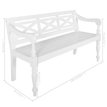 Batavia Bench 136 cm - Solid Mahogany Wood in White