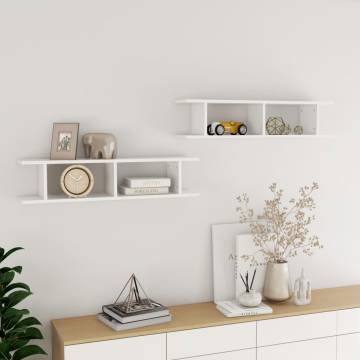 High Gloss White Wall Shelf - 2 Pieces | 90x18x20 cm