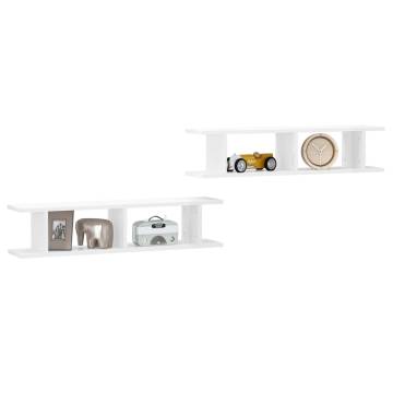 High Gloss White Wall Shelf - 2 Pieces | 90x18x20 cm