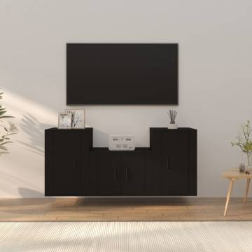 3 Piece Black TV Cabinet Set | Stylish Engineered Wood Design