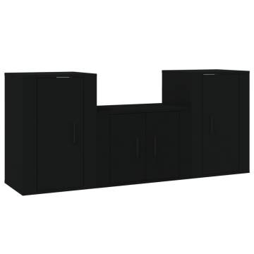 3 Piece Black TV Cabinet Set | Stylish Engineered Wood Design