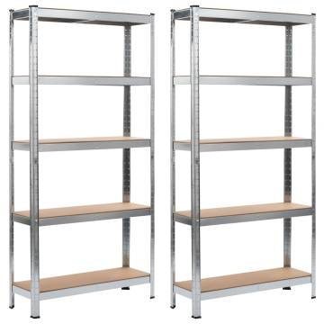 Durable Silver Storage Shelves - 2 pcs, 90x30x180 cm