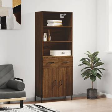 Stylish Highboard in Brown Oak - 69.5x34x180 cm