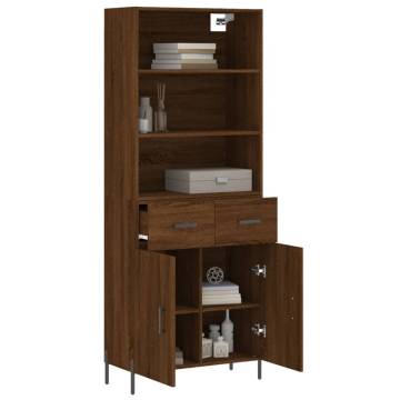 Stylish Highboard in Brown Oak - 69.5x34x180 cm