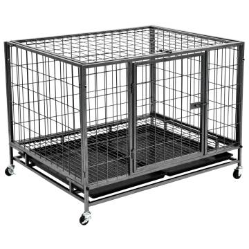 Heavy Duty Dog Cage with Wheels - Steel 98x72x77 cm