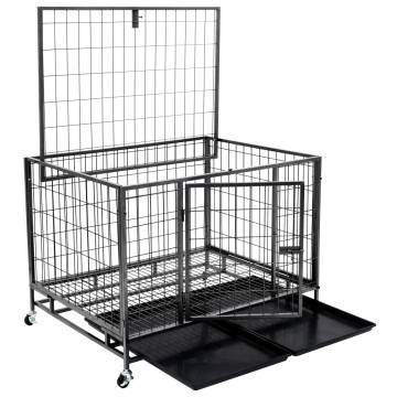 Heavy Duty Dog Cage with Wheels - Steel 98x72x77 cm