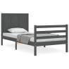 Grey Bed Frame with Headboard - Solid Wood, 90x200 cm