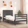 Grey Bed Frame with Headboard - Solid Wood, 90x200 cm