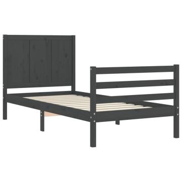 Grey Bed Frame with Headboard - Solid Wood, 90x200 cm