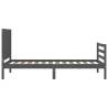 Grey Bed Frame with Headboard - Solid Wood, 90x200 cm