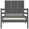 Grey Bed Frame with Headboard - Solid Wood, 90x200 cm