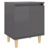 Scandinavian Bed Cabinet with Solid Wood Legs - High Gloss Grey