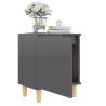 Scandinavian Bed Cabinet with Solid Wood Legs - High Gloss Grey