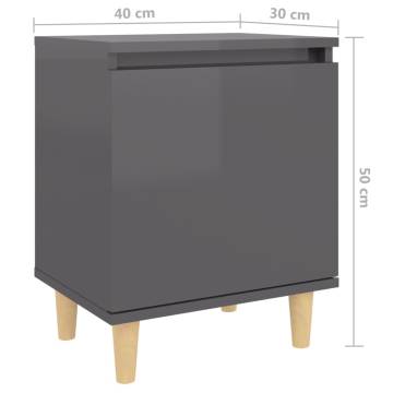 Scandinavian Bed Cabinet with Solid Wood Legs - High Gloss Grey