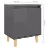 Scandinavian Bed Cabinet with Solid Wood Legs - High Gloss Grey