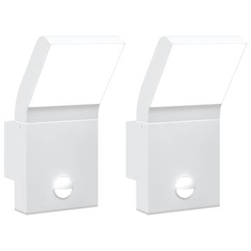 Outdoor LED Wall Lights with Sensors - 2pcs White Aluminium