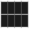 4-Panel Room Divider Black - 200x200 cm Fabric | Hipomarket