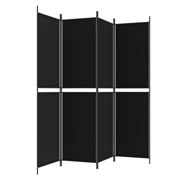 4-Panel Room Divider Black - 200x200 cm Fabric | Hipomarket