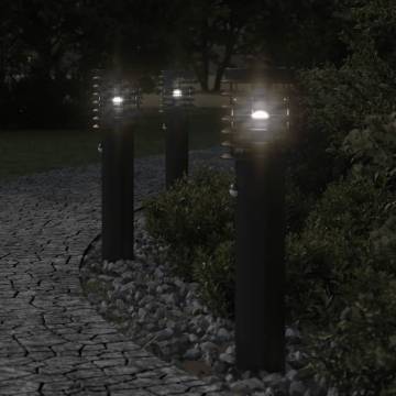 Outdoor Floor Lamps with Sensors - 3pcs Black 60cm Stainless Steel