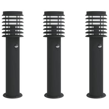 Outdoor Floor Lamps with Sensors - 3pcs Black 60cm Stainless Steel