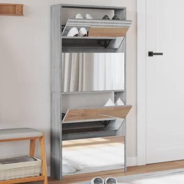 Stylish Grey Sonoma Shoe Cabinet with Mirror - 63x17x134 cm