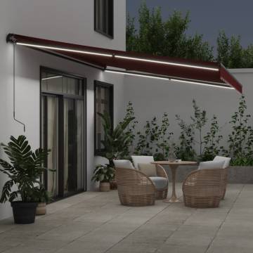 Burgundy Manual Retractable Awning with LEDs - 600x300 cm