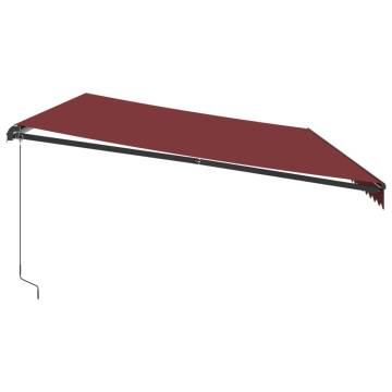 Burgundy Manual Retractable Awning with LEDs - 600x300 cm