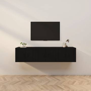 Stylish Black Wall-Mounted TV Cabinets - Set of 3