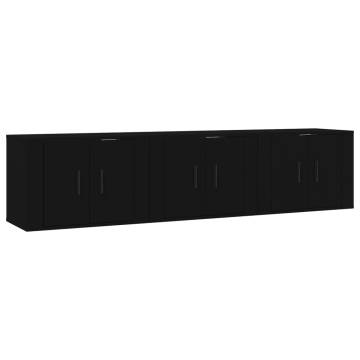 Stylish Black Wall-Mounted TV Cabinets - Set of 3