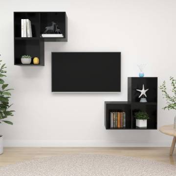 4 Piece High Gloss Black TV Cabinet Set | Hipomarket