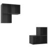 4 Piece High Gloss Black TV Cabinet Set | Hipomarket