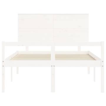 White Small Double Bed Frame with Headboard - Solid Pine Wood