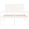 White Small Double Bed Frame with Headboard - Solid Pine Wood