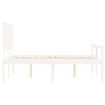 White Small Double Bed Frame with Headboard - Solid Pine Wood