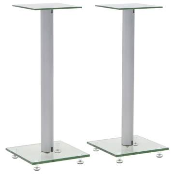 Speaker Stands 2 pcs - Tempered Glass & Silver Pillar Design