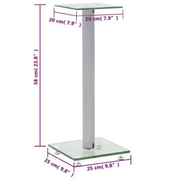 Speaker Stands 2 pcs - Tempered Glass & Silver Pillar Design