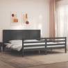 Grey Bed Frame with Headboard - 200x200 cm Solid Wood