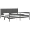 Grey Bed Frame with Headboard - 200x200 cm Solid Wood