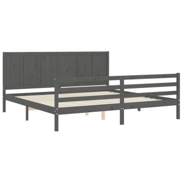 Grey Bed Frame with Headboard - 200x200 cm Solid Wood