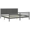 Grey Bed Frame with Headboard - 200x200 cm Solid Wood