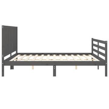 Grey Bed Frame with Headboard - 200x200 cm Solid Wood