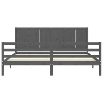 Grey Bed Frame with Headboard - 200x200 cm Solid Wood