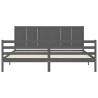 Grey Bed Frame with Headboard - 200x200 cm Solid Wood