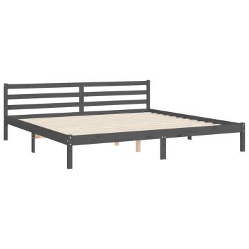 Grey Bed Frame with Headboard - 200x200 cm Solid Wood